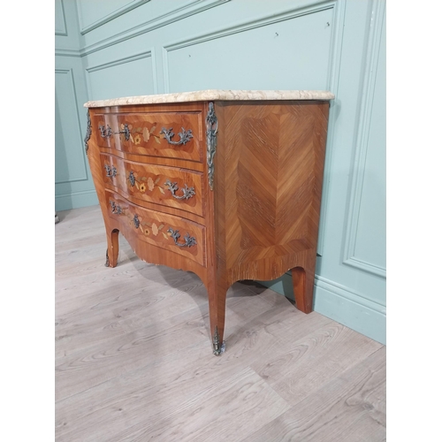 271 - Edwardian French kingwood commode with ormolu mounts and marble top. {70 cm H x 43 cm W x 30 cm D}.