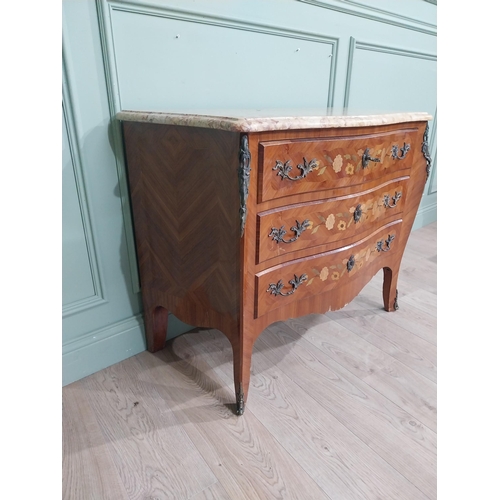 271 - Edwardian French kingwood commode with ormolu mounts and marble top. {70 cm H x 43 cm W x 30 cm D}.