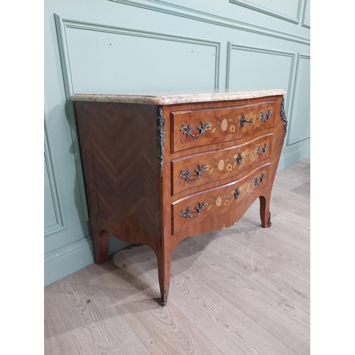 271 - Edwardian French kingwood commode with ormolu mounts and marble top. {70 cm H x 43 cm W x 30 cm D}.