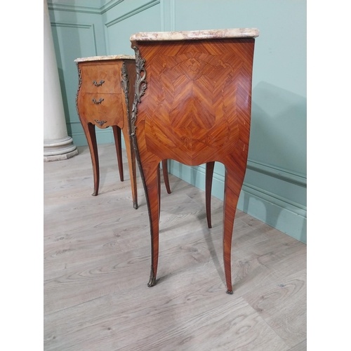 272 - Pair of French kingwood bedside lockers with ormolu mounts and marble tops. {72 cm H  x 41 cm W x 29... 