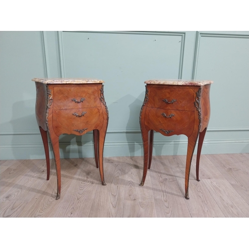 272 - Pair of French kingwood bedside lockers with ormolu mounts and marble tops. {72 cm H  x 41 cm W x 29... 