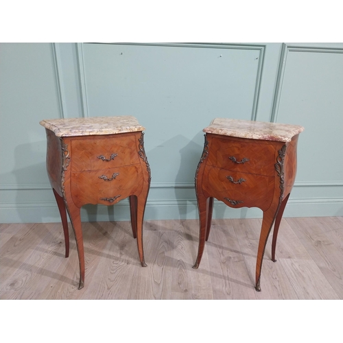 272 - Pair of French kingwood bedside lockers with ormolu mounts and marble tops. {72 cm H  x 41 cm W x 29... 