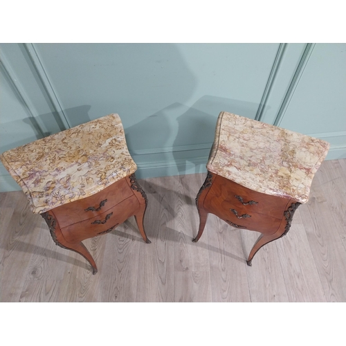 272 - Pair of French kingwood bedside lockers with ormolu mounts and marble tops. {72 cm H  x 41 cm W x 29... 