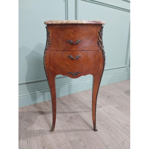 272 - Pair of French kingwood bedside lockers with ormolu mounts and marble tops. {72 cm H  x 41 cm W x 29... 