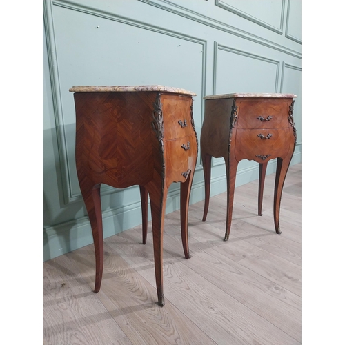 272 - Pair of French kingwood bedside lockers with ormolu mounts and marble tops. {72 cm H  x 41 cm W x 29... 