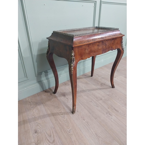 273 - 19th C. French walnut table with ormolu mounts and gallery raised on tapered shaped leg. {78 cm H x ... 