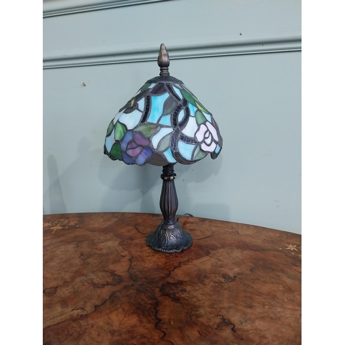 274 - Bronzed resin table lamp with Tiffany style shade. {37 cm H x 20 cm Dia.}.