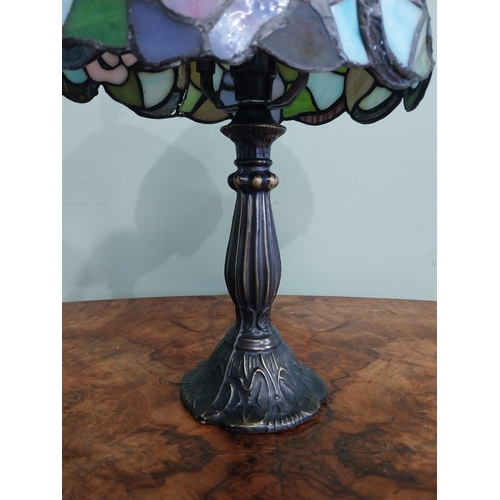 274 - Bronzed resin table lamp with Tiffany style shade. {37 cm H x 20 cm Dia.}.