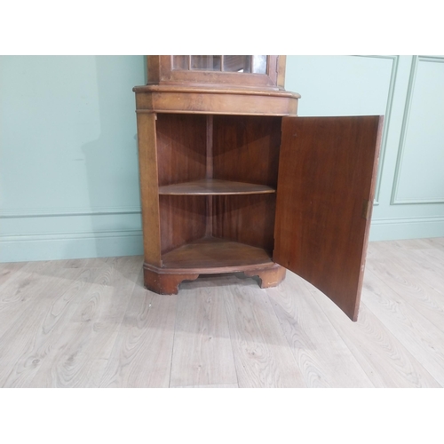 278 - Walnut corner cabinet with glazed door over single door. {182 cm H x 65 cm W x 42 cm D}.