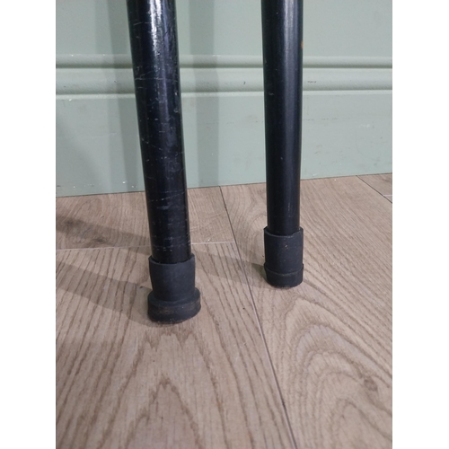 279 - Two silver plate and ebonised walking sticks. {95 cm H} and {90 cm H}.