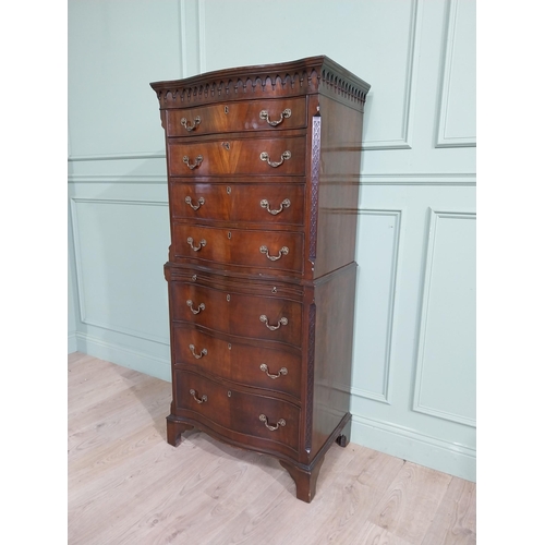 28 - Edwardian mahogany chest on chest with brushing slide. {153 cm H x 69 cm W x 46 cm D}.