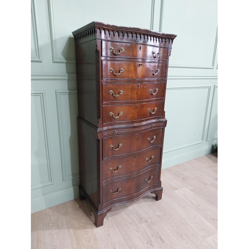 28 - Edwardian mahogany chest on chest with brushing slide. {153 cm H x 69 cm W x 46 cm D}.