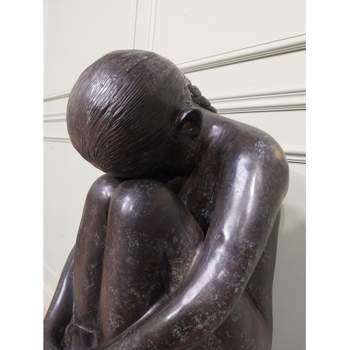 280 - Good quality contemporary bronze sculpture of Crouching Lady {125 cm H x 45 cm W x 45 cm D}