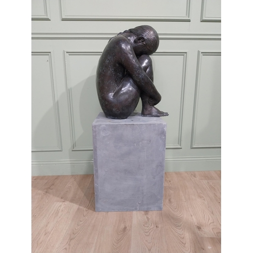 280 - Good quality contemporary bronze sculpture of Crouching Lady {125 cm H x 45 cm W x 45 cm D}