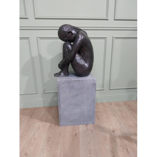 280 - Good quality contemporary bronze sculpture of Crouching Lady {125 cm H x 45 cm W x 45 cm D}