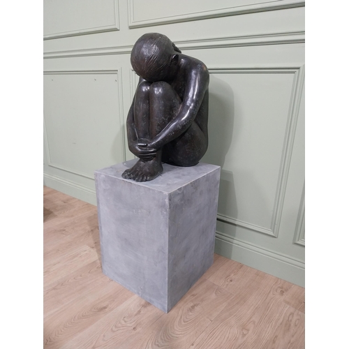 280 - Good quality contemporary bronze sculpture of Crouching Lady {125 cm H x 45 cm W x 45 cm D}