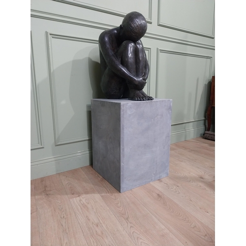 280 - Good quality contemporary bronze sculpture of Crouching Lady {125 cm H x 45 cm W x 45 cm D}