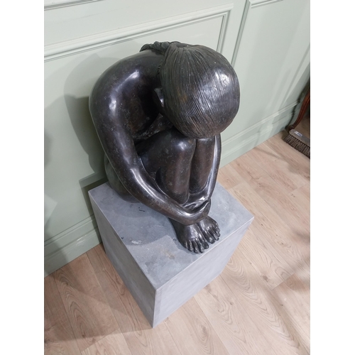 280 - Good quality contemporary bronze sculpture of Crouching Lady {125 cm H x 45 cm W x 45 cm D}