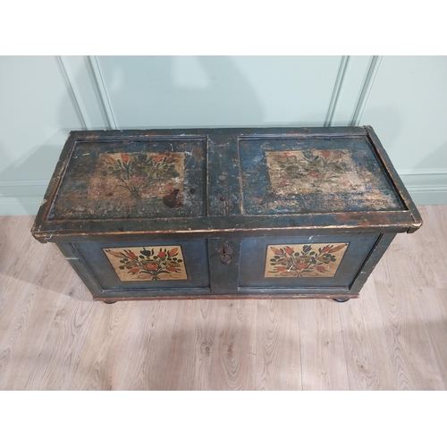 281 - 19th C. Hand painted French pine marriage chest. {65 cm H x 125 cm W x 51 cm D}