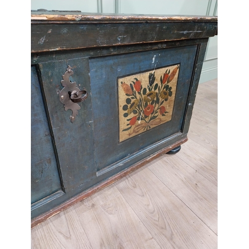 281 - 19th C. Hand painted French pine marriage chest. {65 cm H x 125 cm W x 51 cm D}