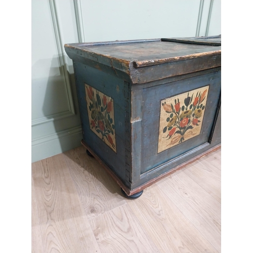 281 - 19th C. Hand painted French pine marriage chest. {65 cm H x 125 cm W x 51 cm D}