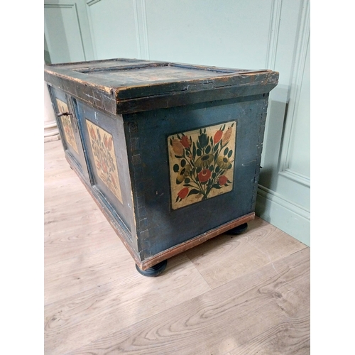 281 - 19th C. Hand painted French pine marriage chest. {65 cm H x 125 cm W x 51 cm D}