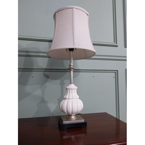 284 - Ceramic table lamp with cloth shade. {75 cm H x 29 cm Dia.}.