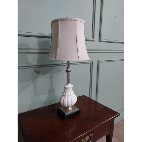 284 - Ceramic table lamp with cloth shade. {75 cm H x 29 cm Dia.}.