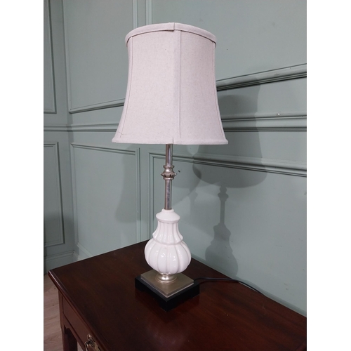 284 - Ceramic table lamp with cloth shade. {75 cm H x 29 cm Dia.}.