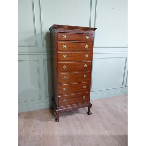 285 - Edwardian mahogany tallboy with seven graduated drawers above carved apron on claw and ball feet. {1... 