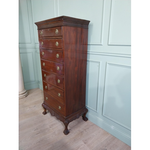 285 - Edwardian mahogany tallboy with seven graduated drawers above carved apron on claw and ball feet. {1... 