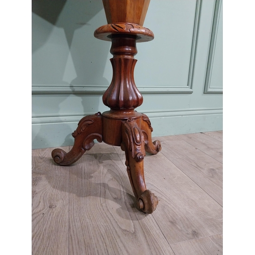 292 - 19th C. Burr walnut sewing table on turned column and tripod base. {81 cm H x 43 cm Dia.}.