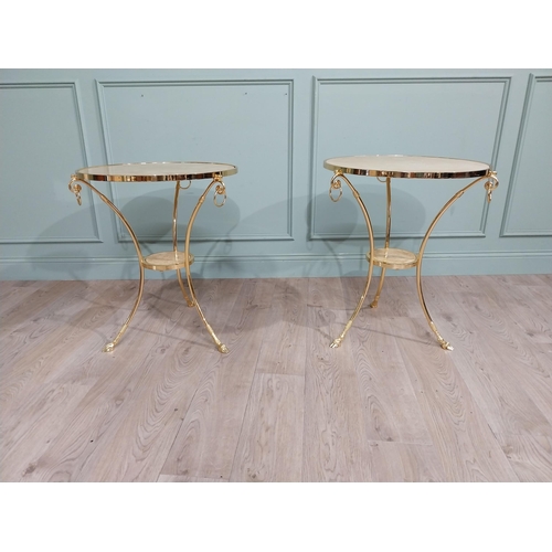 301 - Pair of exceptional quality gilded bronze Gueridon tables with inset marble tops on hoof feet origin... 