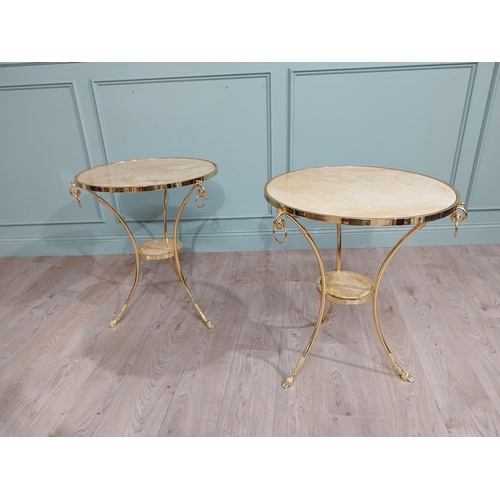 301 - Pair of exceptional quality gilded bronze Gueridon tables with inset marble tops on hoof feet origin... 