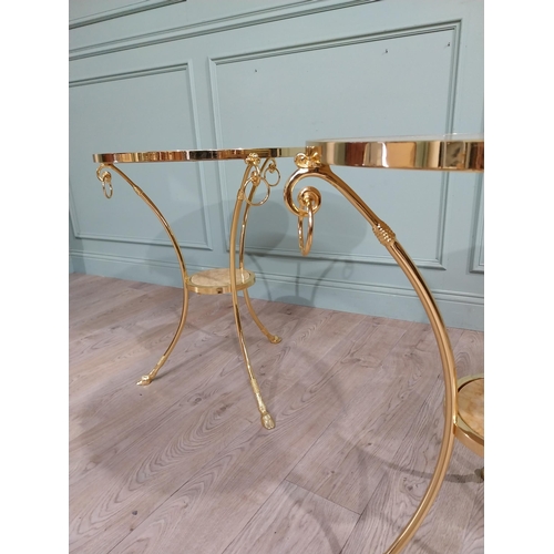 301 - Pair of exceptional quality gilded bronze Gueridon tables with inset marble tops on hoof feet origin... 