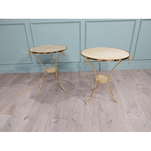 301 - Pair of exceptional quality gilded bronze Gueridon tables with inset marble tops on hoof feet origin... 