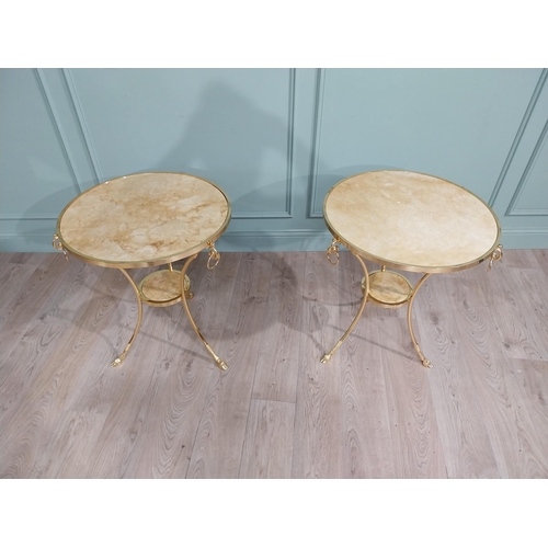 301 - Pair of exceptional quality gilded bronze Gueridon tables with inset marble tops on hoof feet origin... 