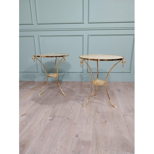 301 - Pair of exceptional quality gilded bronze Gueridon tables with inset marble tops on hoof feet origin... 