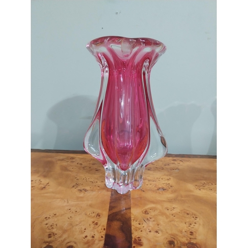 302 - Three ruby glass vases. {24 cm H}