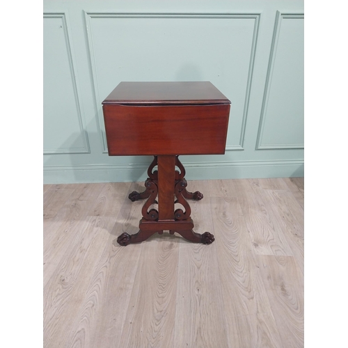 303 - William IV mahogany lamp table with two short drawers in frieze raised on turned carved supports wit... 