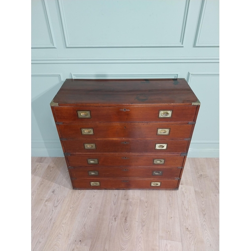 31 - Good quality 19th C. Mahogany campaign chest with brass mounts. {104 cm H x 110 cm W x 50 cm D}.