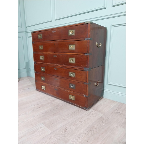 31 - Good quality 19th C. Mahogany campaign chest with brass mounts. {104 cm H x 110 cm W x 50 cm D}.