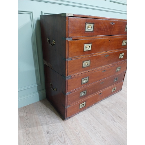 31 - Good quality 19th C. Mahogany campaign chest with brass mounts. {104 cm H x 110 cm W x 50 cm D}.