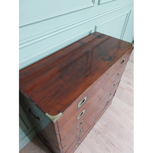 31 - Good quality 19th C. Mahogany campaign chest with brass mounts. {104 cm H x 110 cm W x 50 cm D}.