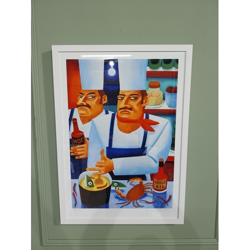 324 - Graham Knuttel Hot in The Kitchen Limited Edition print 26/50 signed in pencil mounted in white fram... 