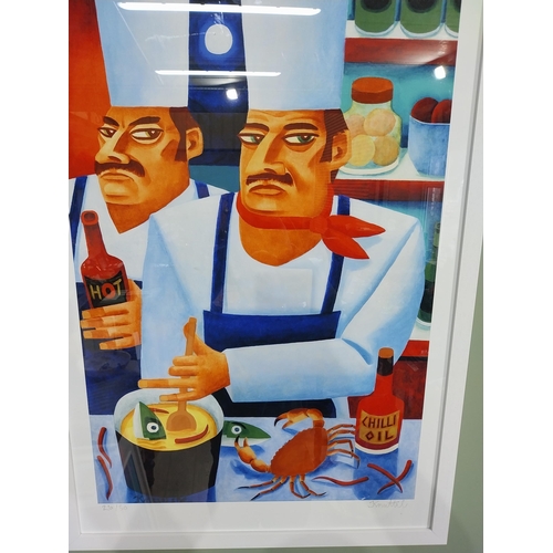 324 - Graham Knuttel Hot in The Kitchen Limited Edition print 26/50 signed in pencil mounted in white fram... 