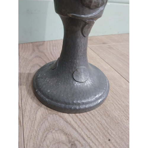 325 - Art nouveau Pewter vase with floral decoration. {28 cm H x 13 cm Dia.}.