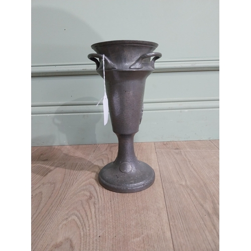 325 - Art nouveau Pewter vase with floral decoration. {28 cm H x 13 cm Dia.}.