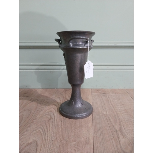 325 - Art nouveau Pewter vase with floral decoration. {28 cm H x 13 cm Dia.}.