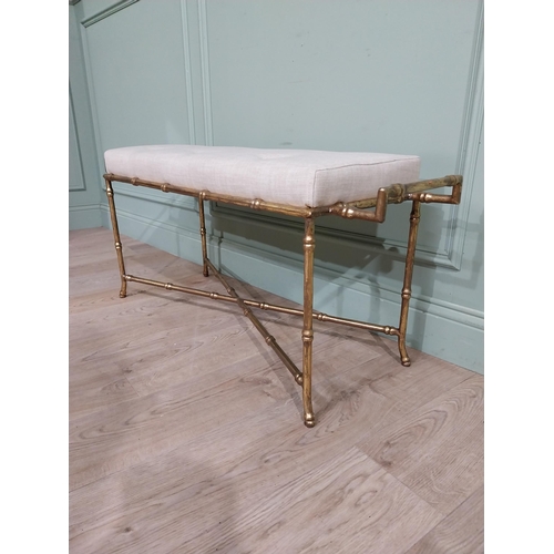 329 - Good quality gilded metal  faux bamboo upholstered window seat in the Maison Jansen style {50 cm H x... 